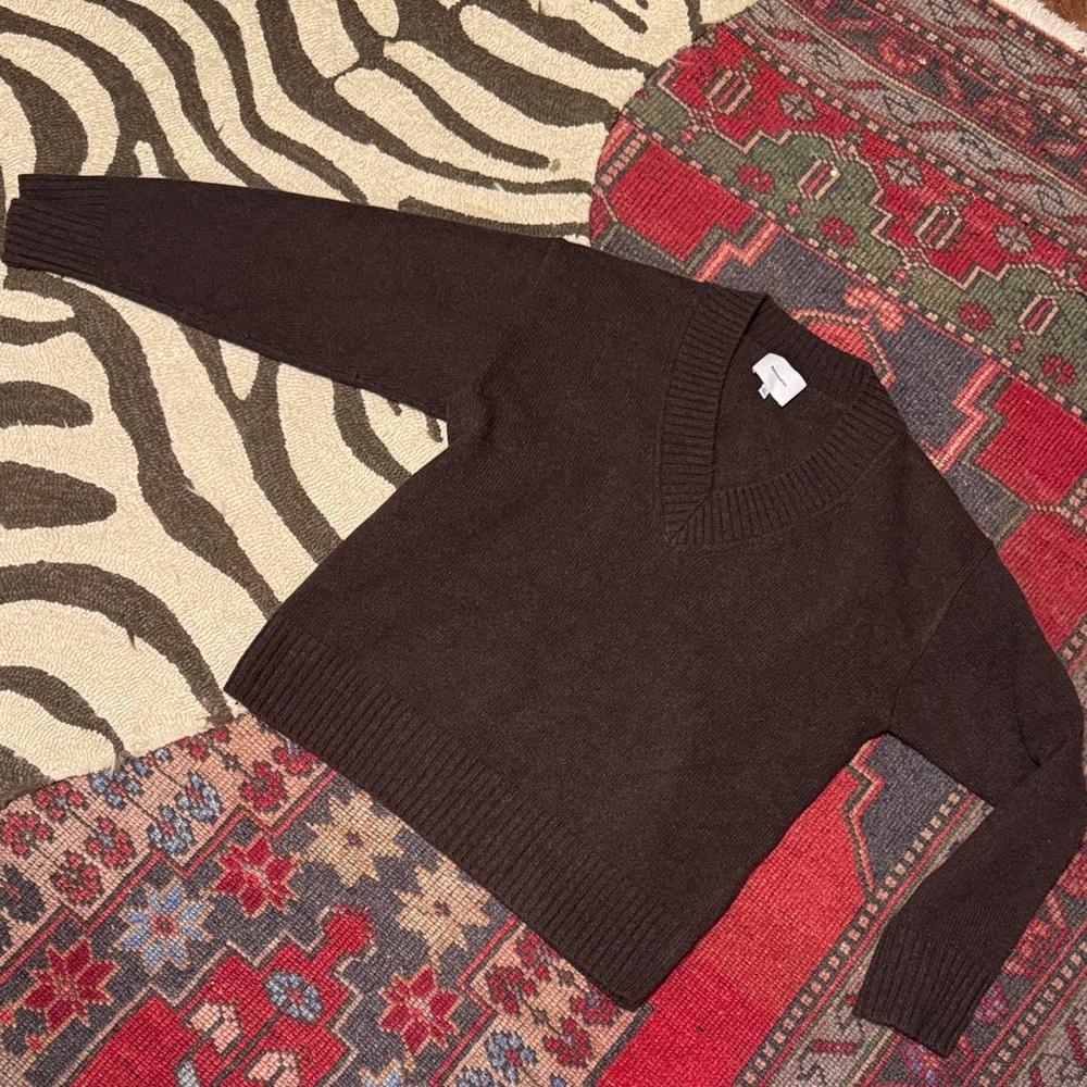 Reformation Dark Brown Cashmere V-Neck Sweater